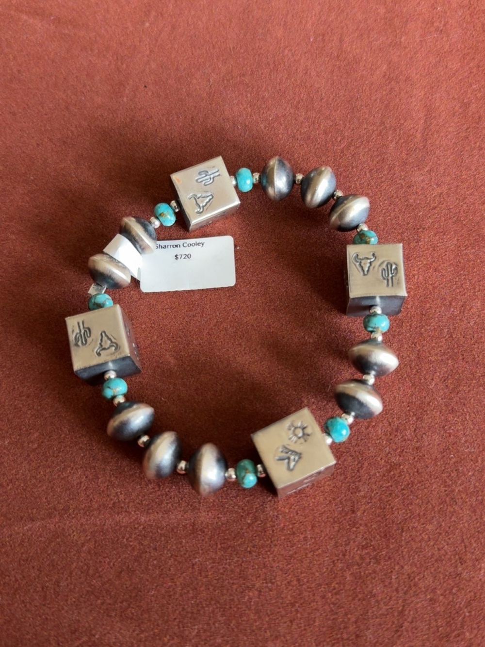 Navajo Pearl bracelet handmade by Native American Sharon Cooley turquoise beads